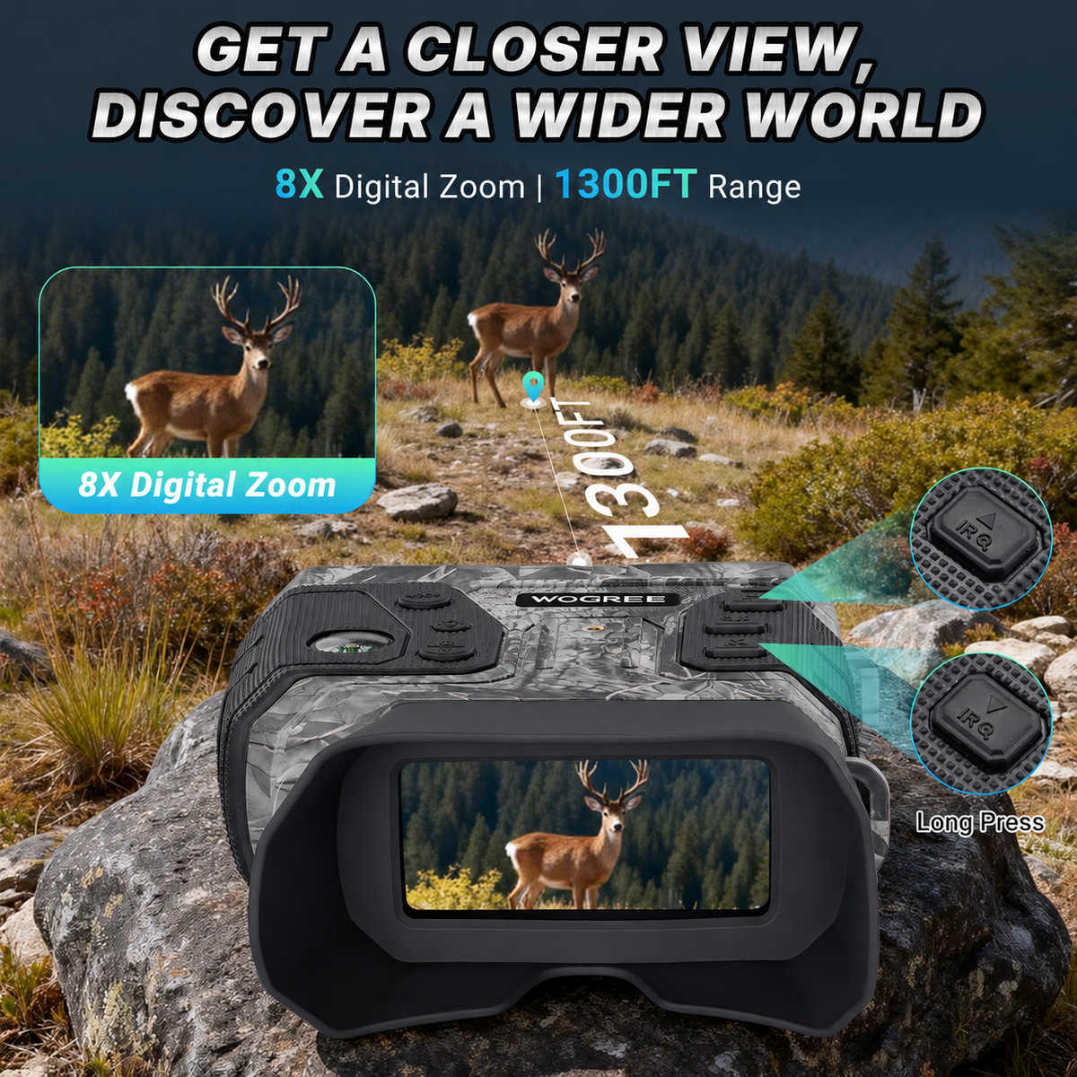 4K Night Vision Binoculars for Adults, 8X Digital Zoom, 1300FT Range