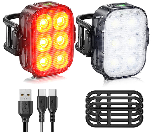 GEVSYUE Bike Light Set, USB Rechargeable Headlight & Taillight, IP65 Waterproof LED Bicycle Lights