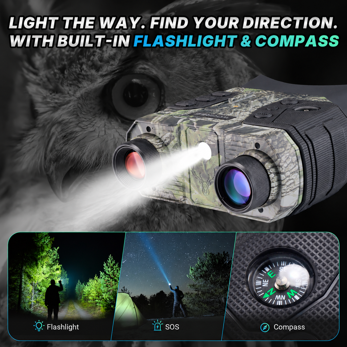 4K Night Vision Binoculars for Adults, 8X Digital Zoom, 1300FT Range