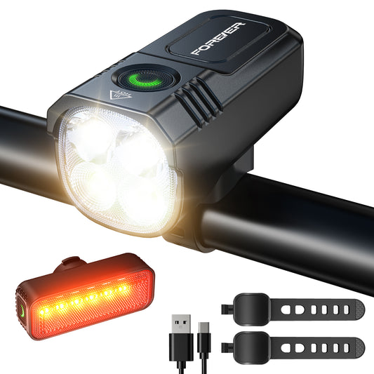 GEVSYUE 1300 Lumens Bike Lights, USB Rechargeable Bicycle Light, Super Bright for Night Riding, IP65 Waterproof