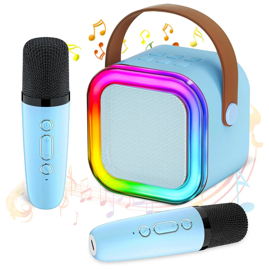 Mini Karaoke Machine for Kids & Adults - Bluetooth Portable Speaker with 2 Wireless Microphones, Fun Birthday Gifts