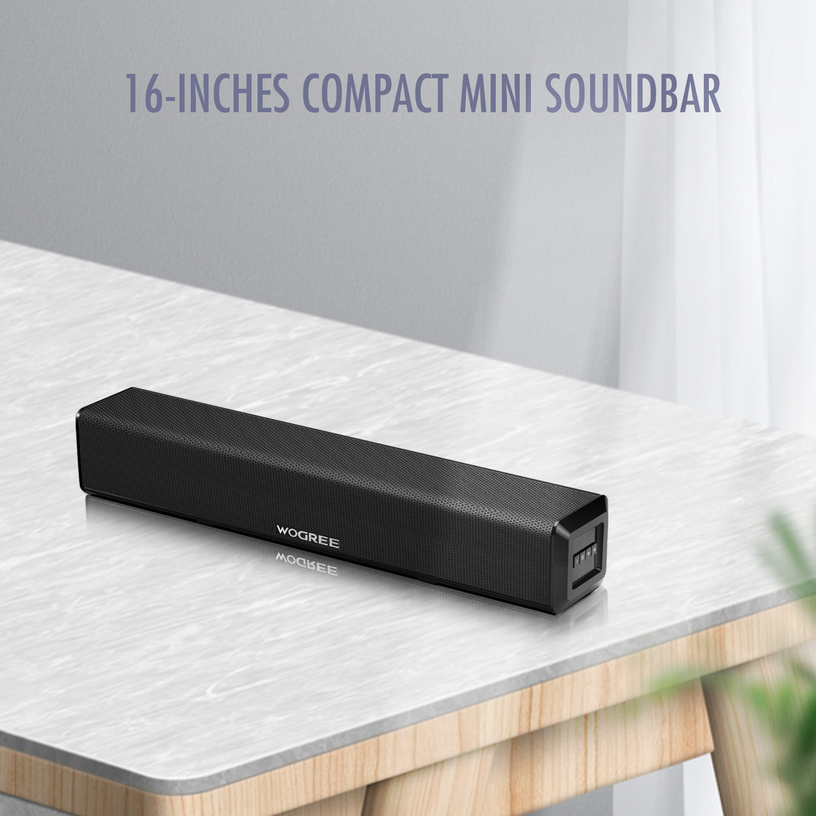 Wogree Mini Soundbar 16-Inch 50W with Bluetooth, Optical, AUX, USB Con